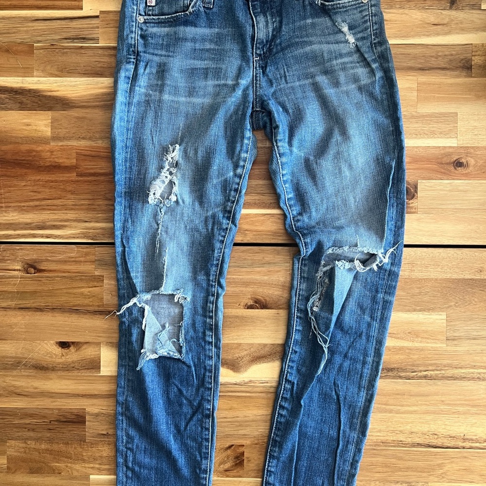 AG Adriano Goldschmied Distressed Blue Skinny Jeans